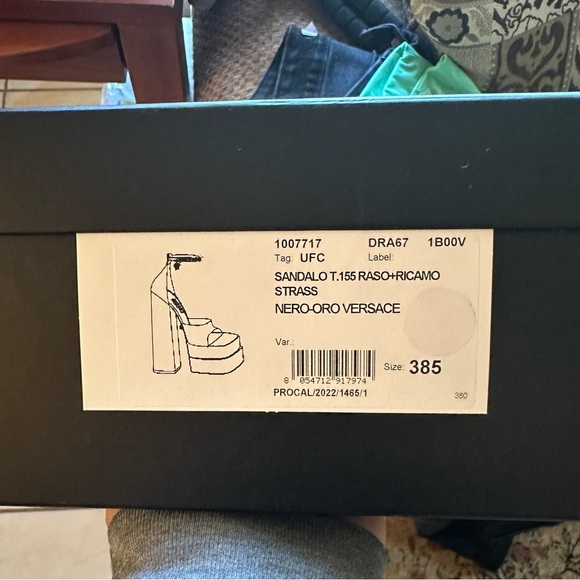 Versace Aevitas Black Satin Platform Sandals Peep Toe 38.5 - Picture 5 of 5
